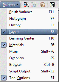 Klik p Palettes/Layers for at f Layer Paletten frem