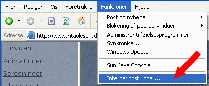 Funktioner/Internetindstillinger